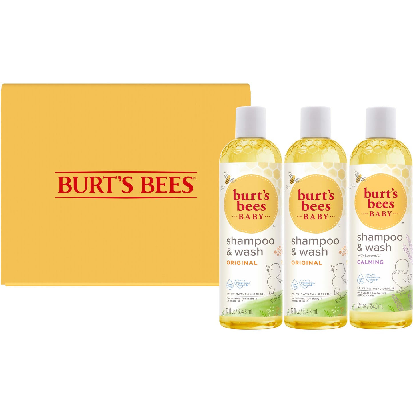 Burt's Bees Baby Shampoo and Body Wash Bundle, 2 Original and 1 Calming with Lavender Tear Free Baby Soap, 12 Fl Oz, 3 Count
