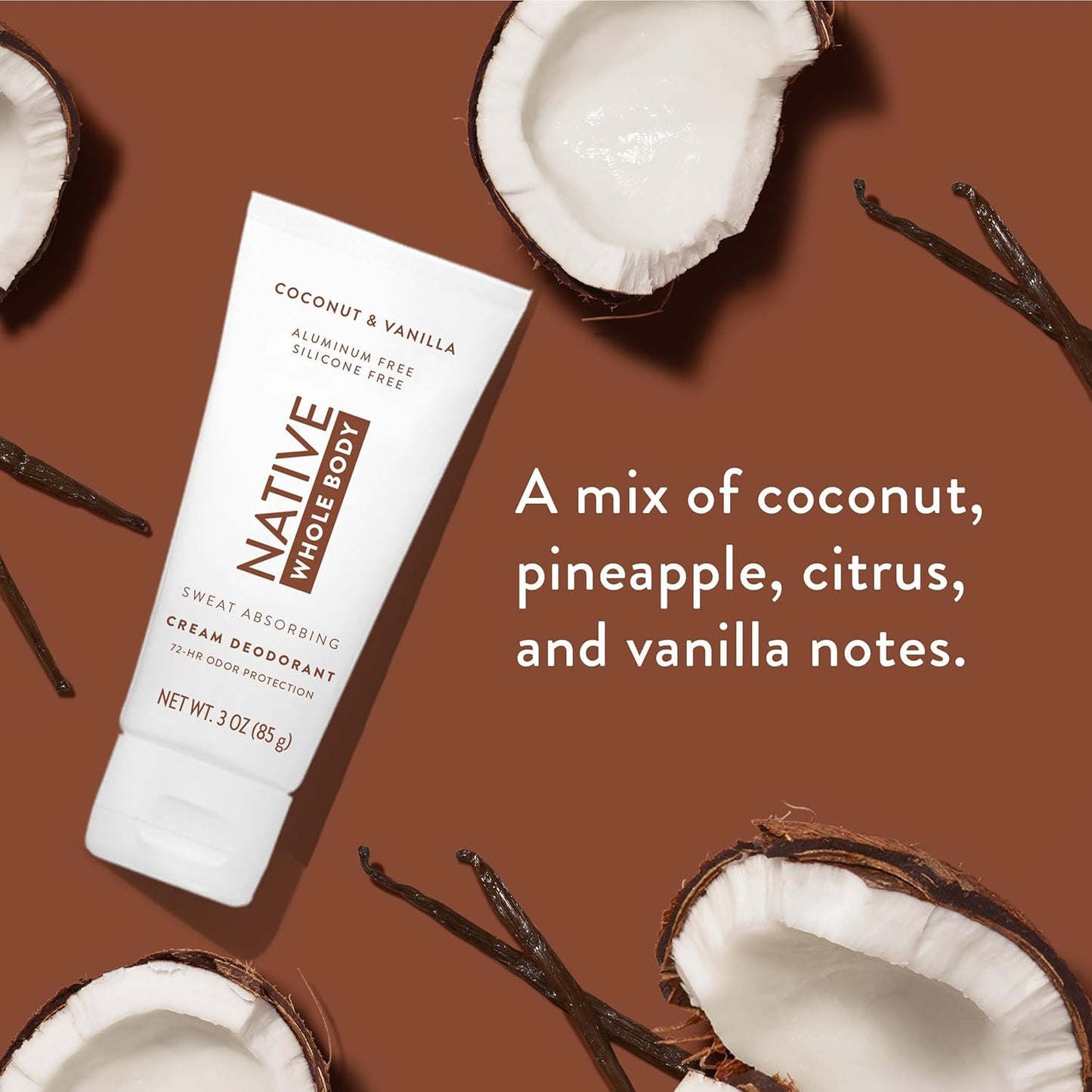 Native Whole Body Deodorant Cream - Aluminum-Free Coconut & Vanilla | 72-Hour Odor Protection with Shea Butter