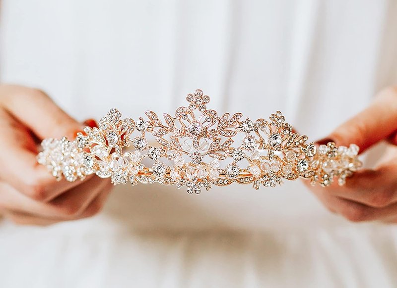 Rose Gold Wedding Tiara for Women - Rhinestone Pageant Crown | Elegant Headband for Brides & Girls