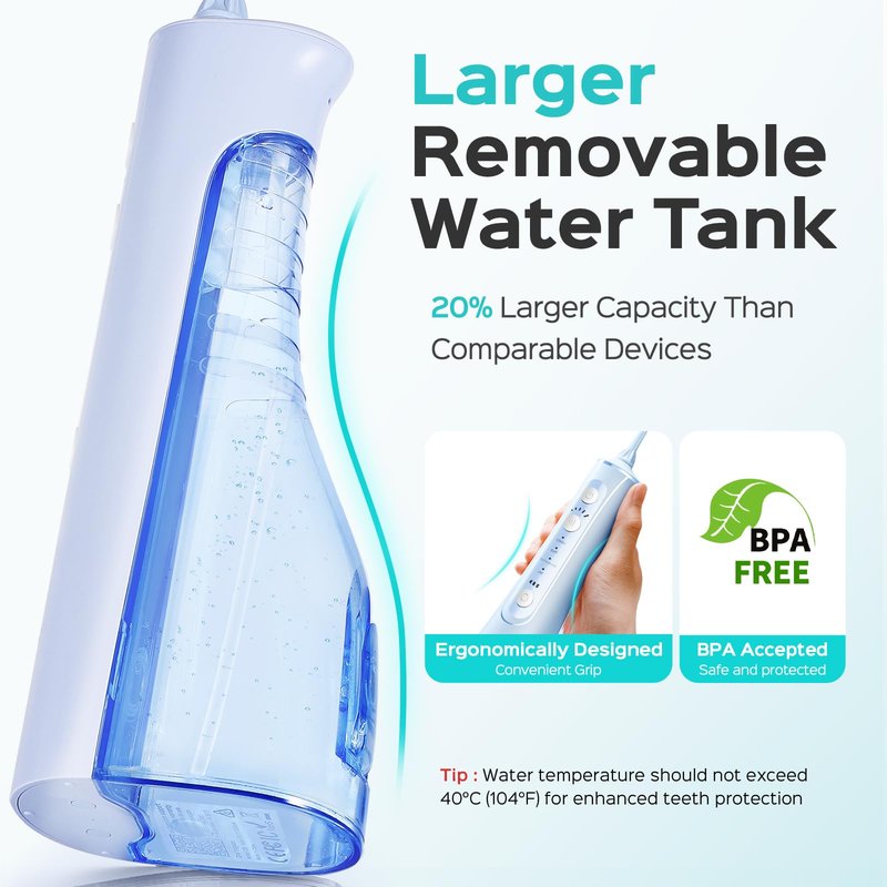 COSLUS C50 Portable Water Flosser for Teeth: 4 Modes & 5 Intensity Levels Professional Electric Dental Pick for Sensitive Gums, Braces & Orthodontic - Cordless for Travel Use, BPA-Free, ADA Accepted