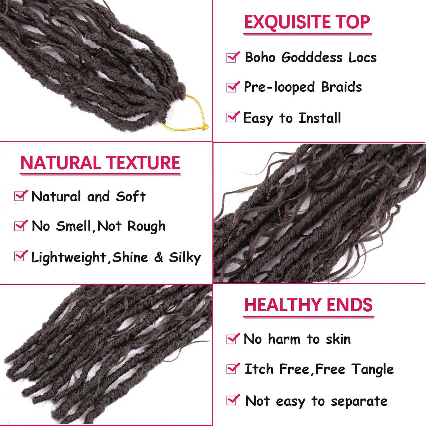 8 Packs Goddess Locs Crochet Hair Bohemian Braids 24 Inch Boho Crochet Faux Locs with Curly Crochet Hair for Black Women (4#, 24 Inch(Pack of 8))