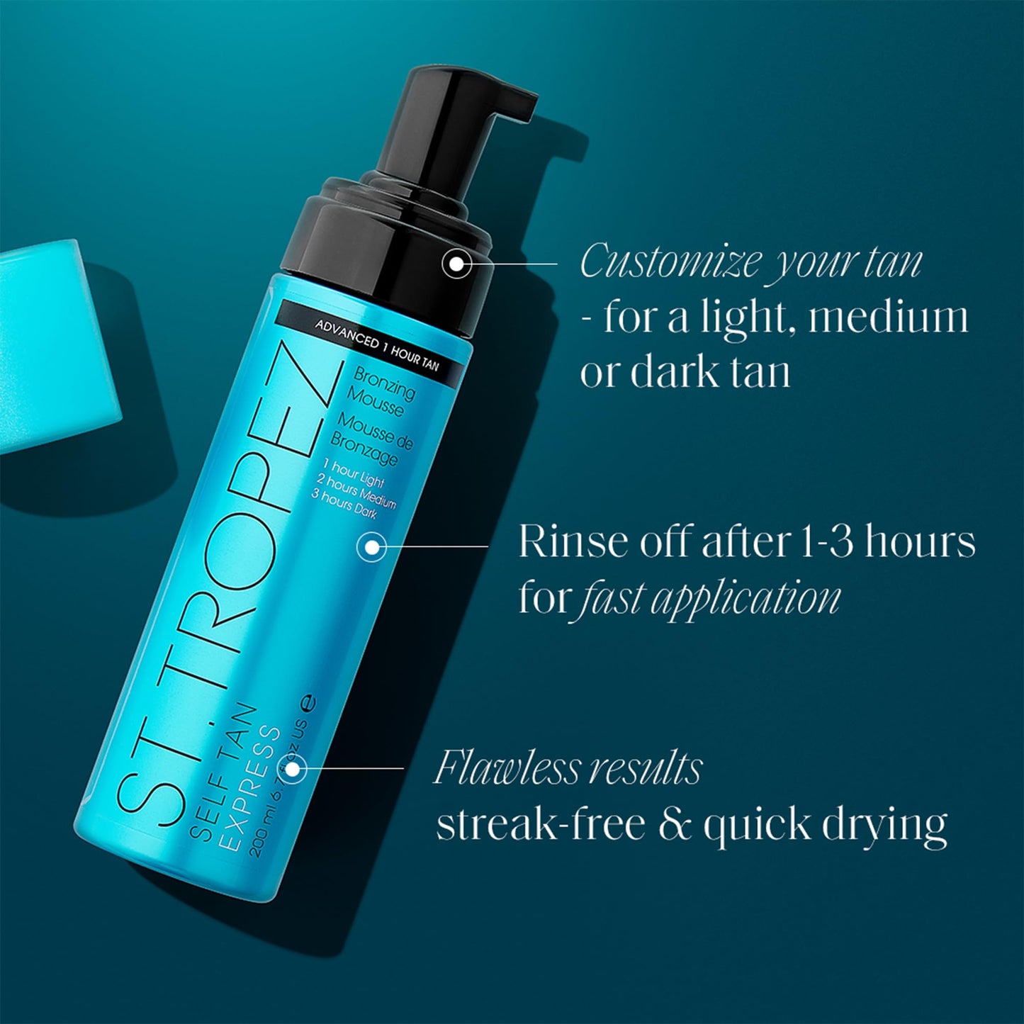 St.Tropez Self Tan Express Mousse, Fast Acting Fake Tan, Develops in 1-3 Hours, Streak-Free Finish, Vegan, Natural & Cruelty Free, 3.4 Fl Oz