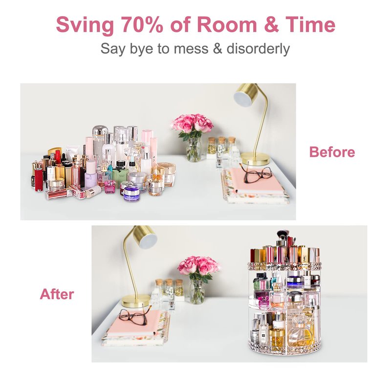360 Rotating Makeup Organizer Large Perfume Cosmetics Organizer Beauty Organizer Clear Cosmetic Storage Display Case with 7 Layers and Detachable Shelves for Bedroom Dresser or Vanity Countertop