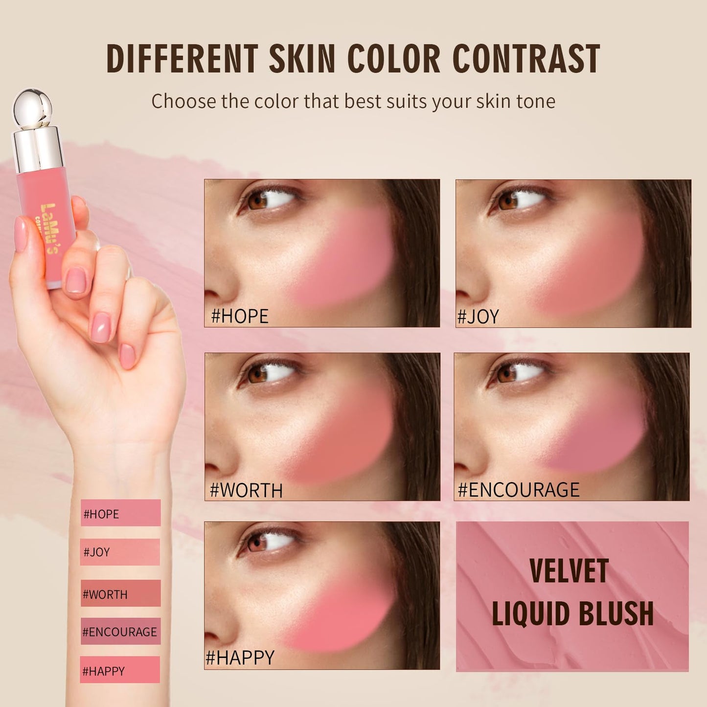 LaMu'S COSMETICS Soft Pinch Weightless Liquid Blush, Long-Lasting Beauty Natural Waterproof Face Liquid Blush For All-Day Wear (Happy-Cool Pink, 0.25fl.oz/7.5ml)