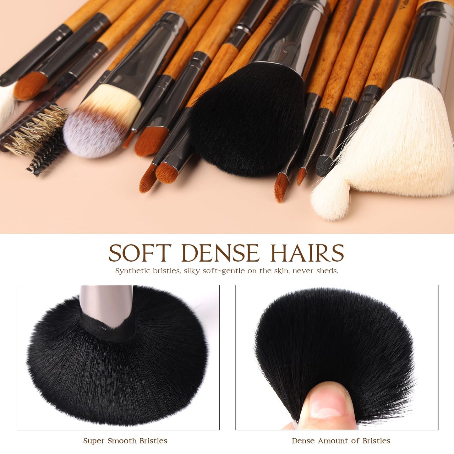 Vidany Makeup Brush Set,15pcs Walnut Wooden Makeup Brushes With Leather Button Bag, Professional Makeup Brushes For Foundation Concealer Kabuki Blush Eyeliner Shadow Brow, Makeup Brush Sets & Kits