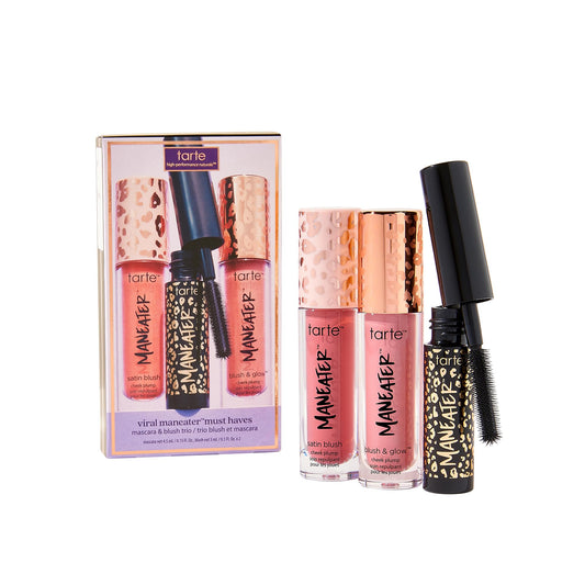 tarte viral maneater must haves mascara & blush trio – Extreme Curl, Volume & Length, Longwear, Cruelty-Free, travel size, pink & pink coral