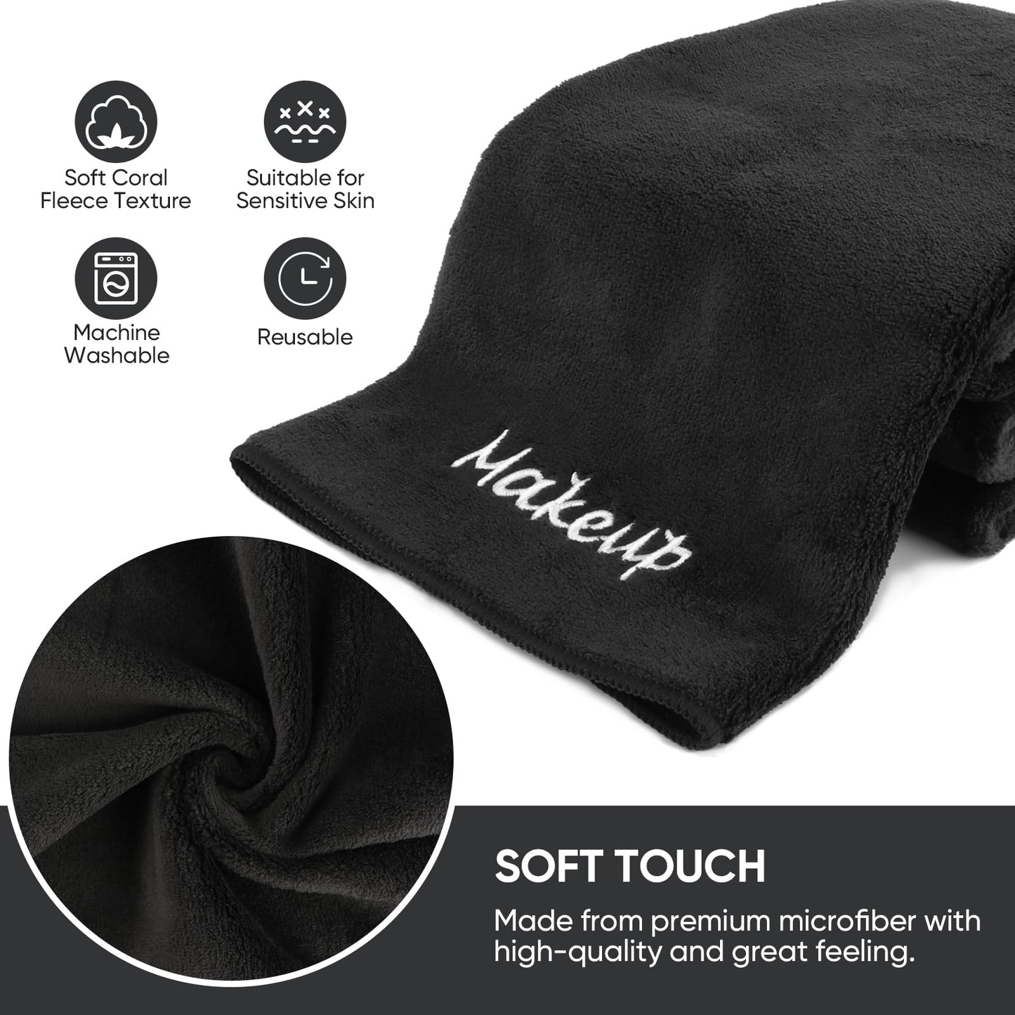 UNIMADE Makeup Remover Cloth, 48 Pack Black Facial Wash Cloths, Soft Coral Fleece Microfiber Towel for Face, Hand, and Bathroom(13" x 13")