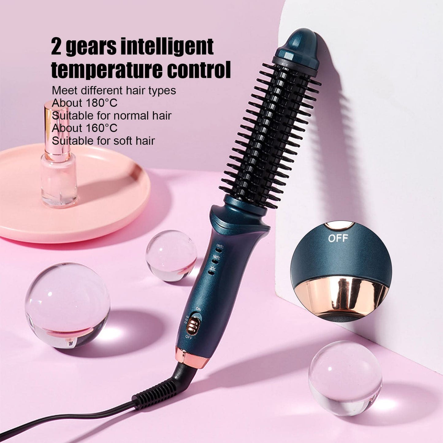 Ejoyous 2 in 1 Curling Brush, Dual Purpose Curling Brush, Anti Scalding Design, Green, Small
