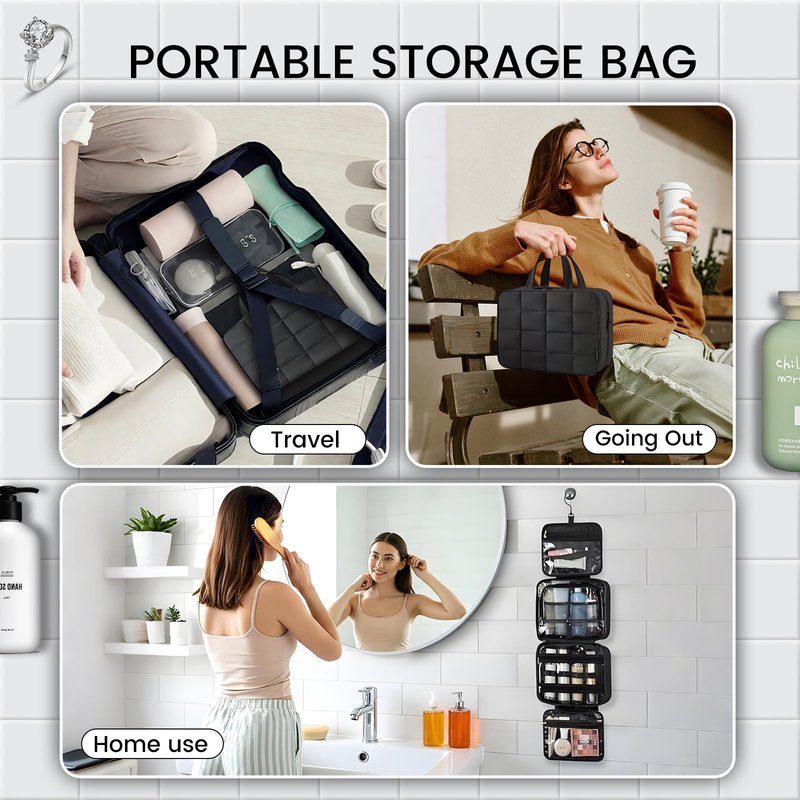 Inmorven Travel Hanging Toiletry Bag for Women, Makeup Cosmetic Bag with Jewelry Organizer, Waterproof DoppKit Set for Girls Large Capacity, Carry-on Travel Accessories Essentials - White