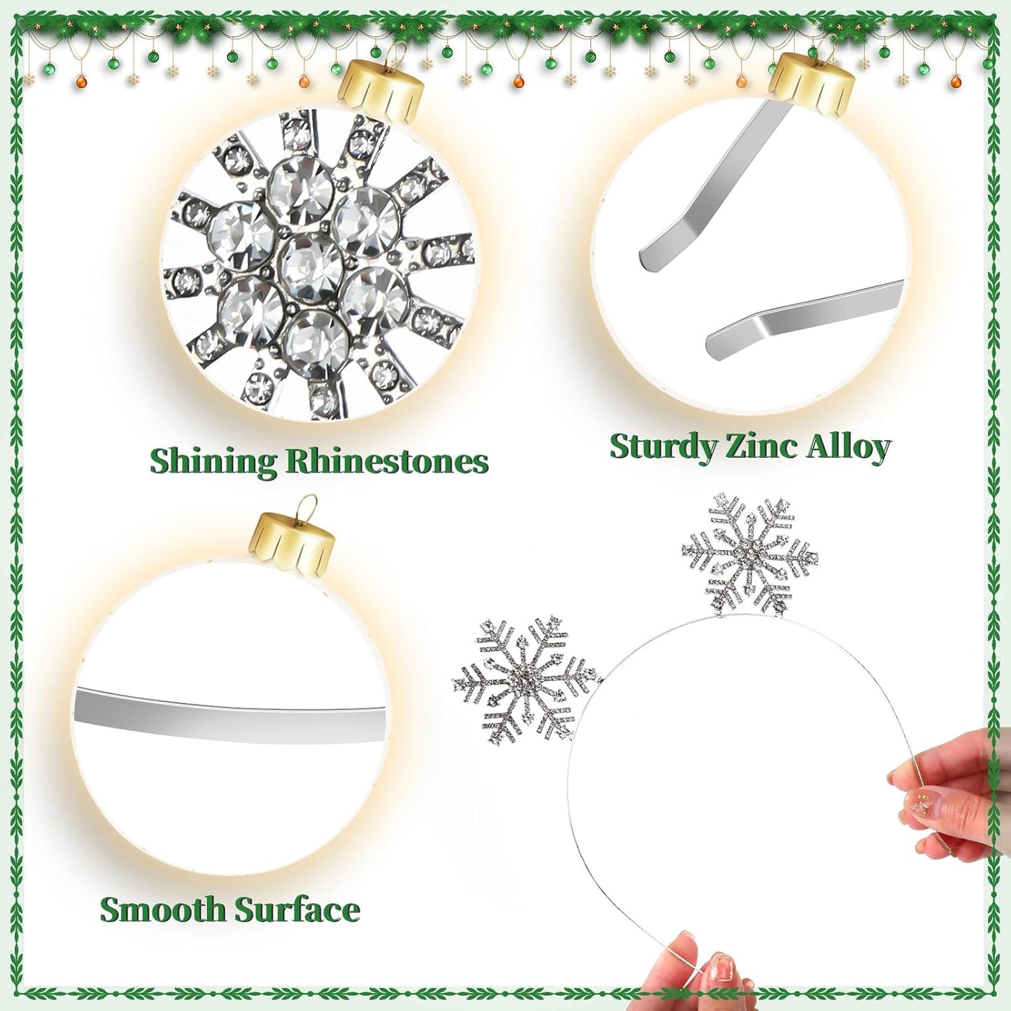 Christmas Headbands Set - 6 Pcs Rhinestone Snowflake & Reindeer Antler Hairbands | Silver Holiday Accessories for Women
