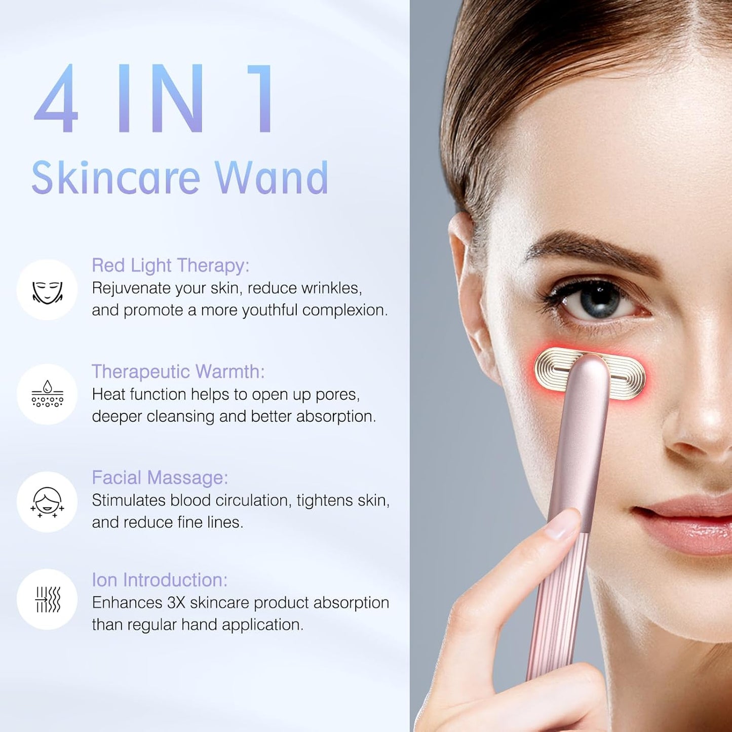 Red Light Therapy Facial Wand - 4-in-1 Anti-Aging & Anti-Wrinkle Skin Care Tool | Portable with Travel Case