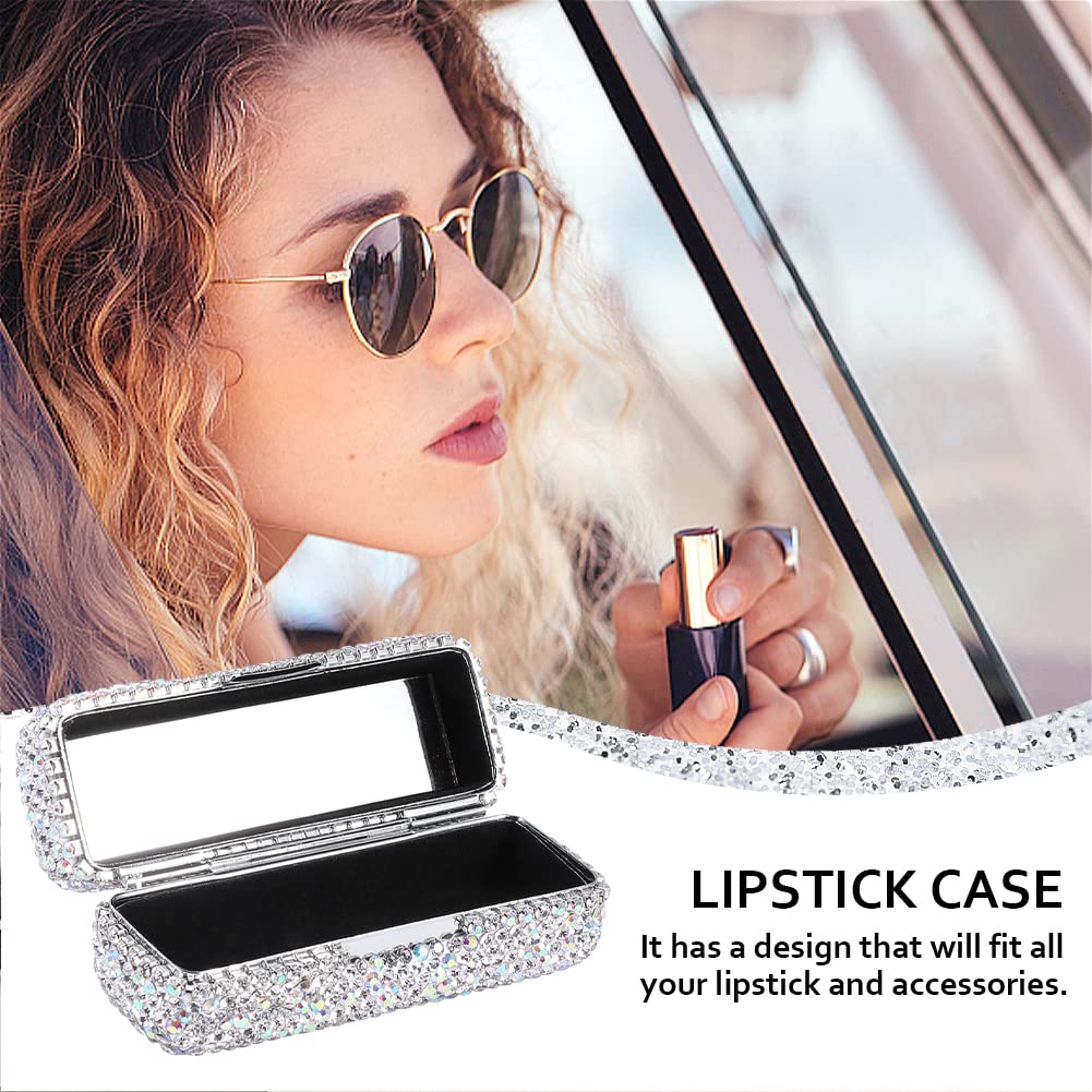 HAKUNA Lipstick Case with Mirror,Rhinestone Crystal Lipstick Organizer Diamonds Lip Gloss Organizer Portable Travel Lipstick Organizer Makeup Cosmetic Storage Holder