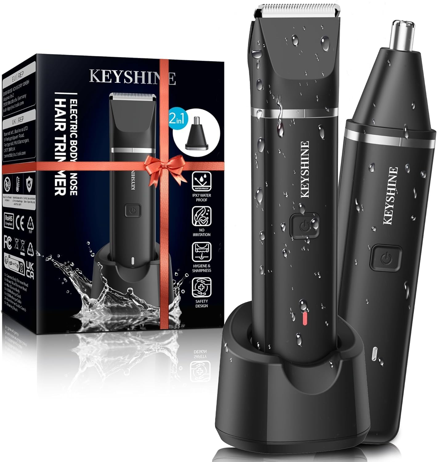 Bikini Trimmer for Women with Dual Head - IPX7 Waterproof & Painless Eletctric Razors for Public Hair - Eletric Shaver for Underarm Leg Body (Blue-Gold)