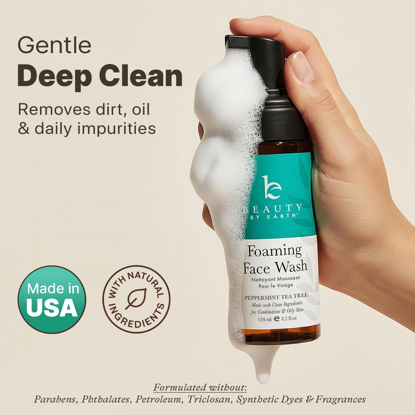 Beauty by Earth Foaming Face Wash Cleanser – Natural & Organic Ingredients, Vegan Facial Wash, Gentle Daily Cleanser for Sensitive, Oily & Acne Prone Skin, Made in USA