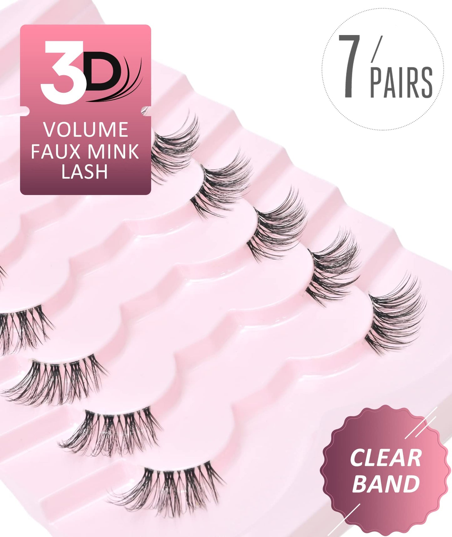 Onlyall Natural Lashes Half Lashes Natural Look False Wispy Eyelashes Clear Band Lashes Pack 3D Faux Mink Lashes 7 Pairs C03