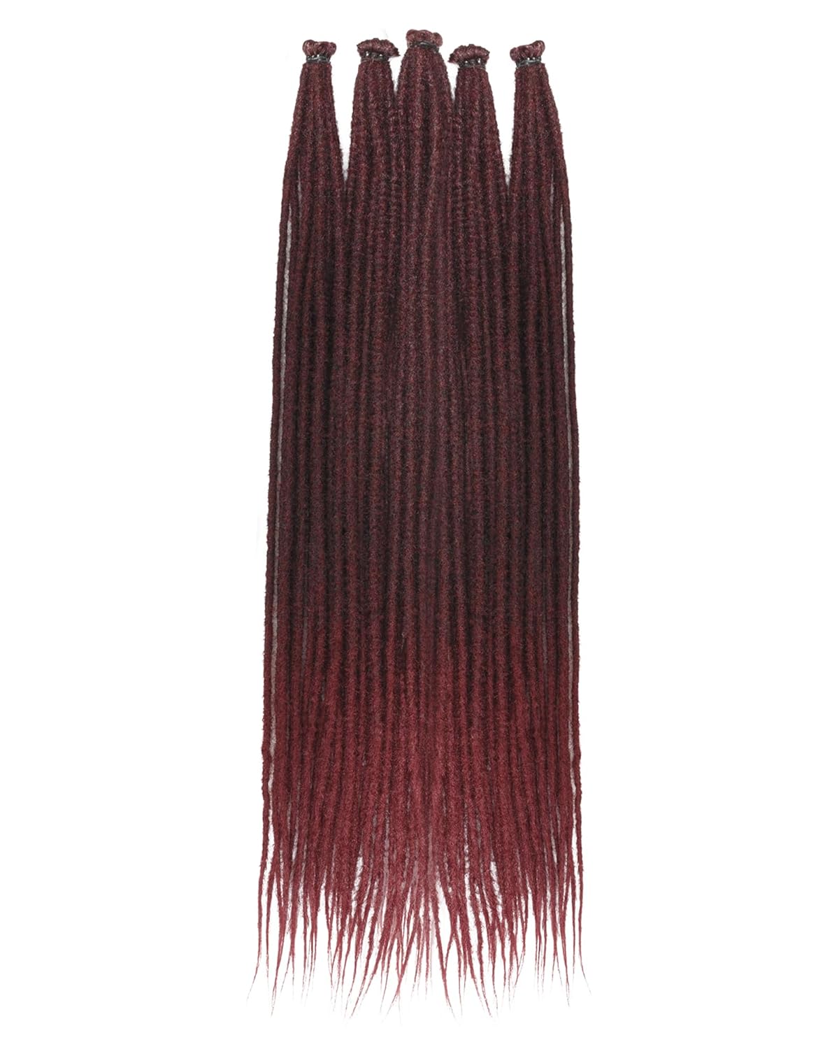 Dreadlock Extensions - 24 Inch Ombre Burgundy Faux Locs | Soft Synthetic Hair, 50 Strands, 0.6 cm Width