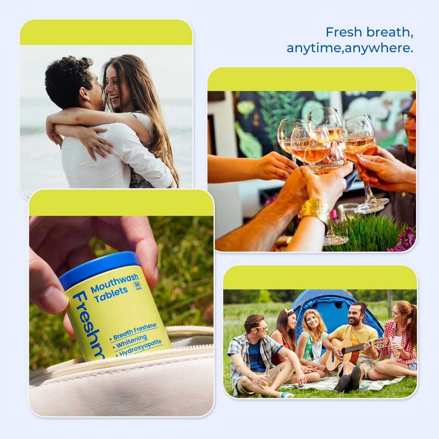 Freshmile Travel Mouthwash Tablets for Smokers - Fluoride & Alcohol-Free, Xylitol & Nano-Hydroxyapatite (NHA) for Bad Breath Treatment & Natural Whitening, Mint Flavor (60 Count)