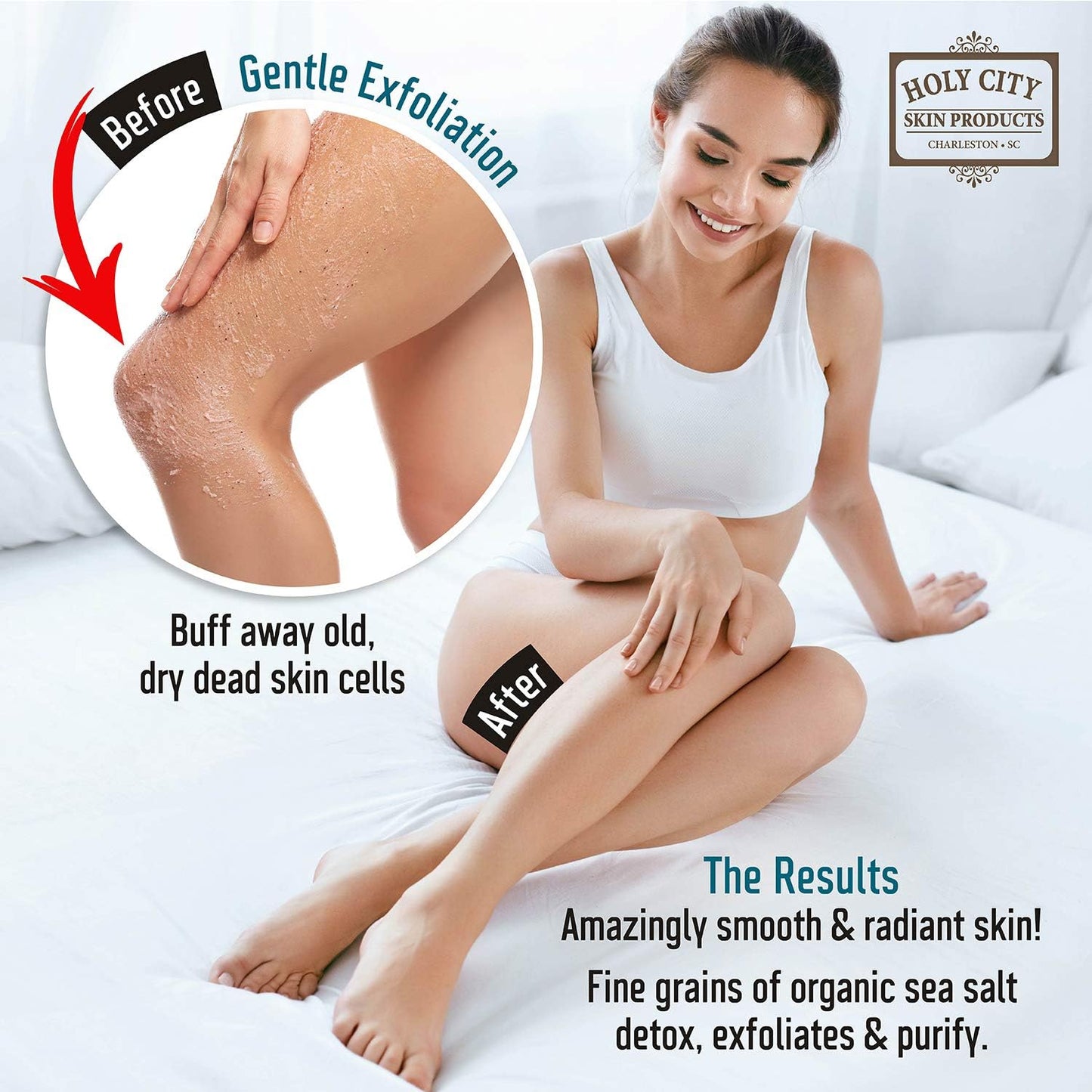 HOLY CITY SKIN PRODUCTS Exfoliating Body Scrub - Pure Dead Sea Salt Scrub for Hands and Body, 16 fl oz Hydrating Moisturizing Skin Care for Body Acne, Eczema, Wrinkles (Lavender)