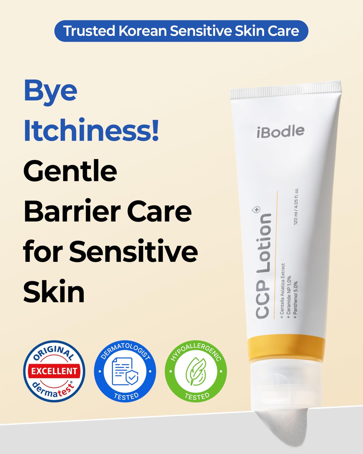 iBodle CCP Lotion, Hydrating Korean Skin Care, Deep Moisturizing, Soothing sensitive Itchy Skin with Centella Asiatica, Ceramide & Panthenol, Skin Barrier with Patented Ingredient 4.05 fl oz