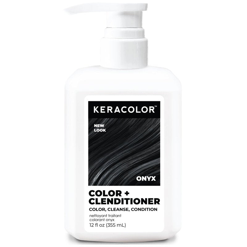 Keracolor Color + Clenditioner 3-in-1 Color-Depositing Conditioner, Gently Cleanses & Conditions, Semi-Permanent Onyx Hair Color, 12 Fl Oz