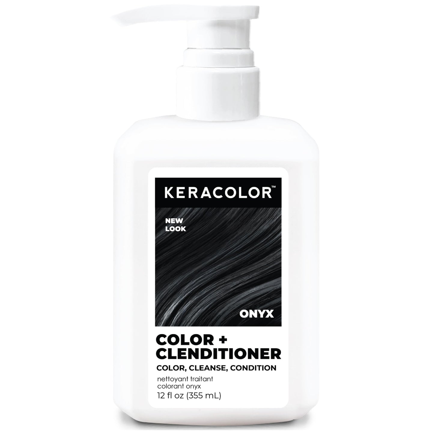 Keracolor Color + Clenditioner 3-in-1 Color-Depositing Conditioner, Gently Cleanses & Conditions, Semi-Permanent Onyx Hair Color, 12 Fl Oz