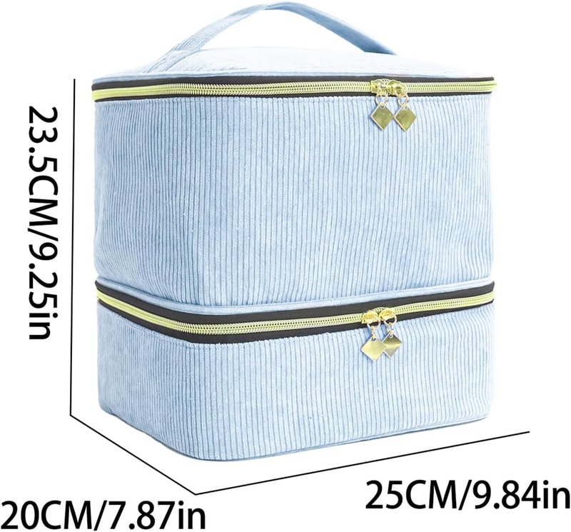 Nail Polish Organizer Bag - Double-Layer Tote for 30 Bottles & Nail Lamp | Blue Carrying Case