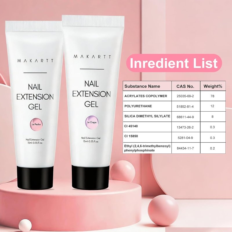 Makartt Poly Nail Gel Kit - Hema-Free Builder Gel Set for Beginners | 6 Pcs Clear, Pink & White Colors