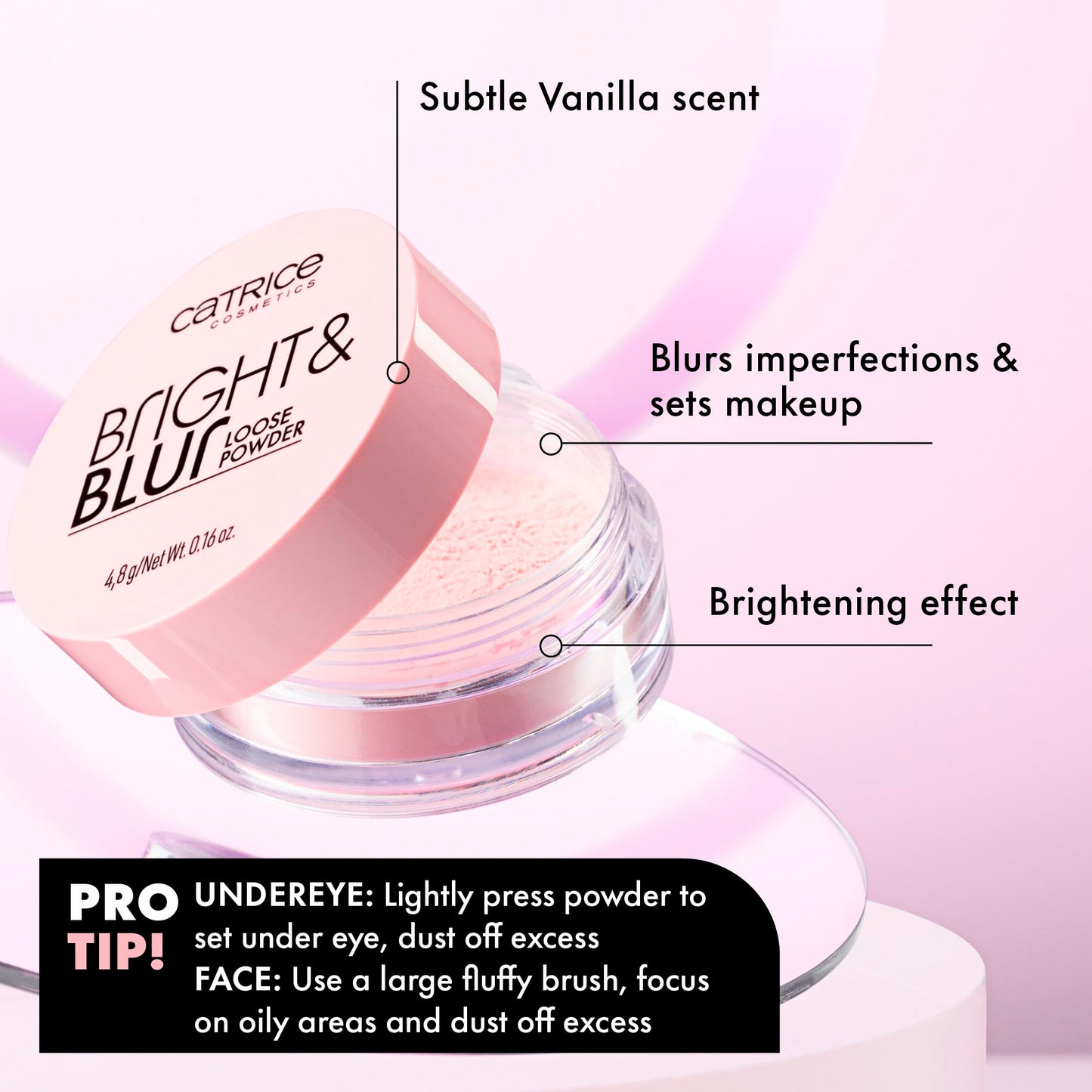 Catrice Bright & Blur Loose Powder | Lightweight, Instant Blur, Soft Matte Finish | Vegan & Cruelty Free (010 | Soft Pink)