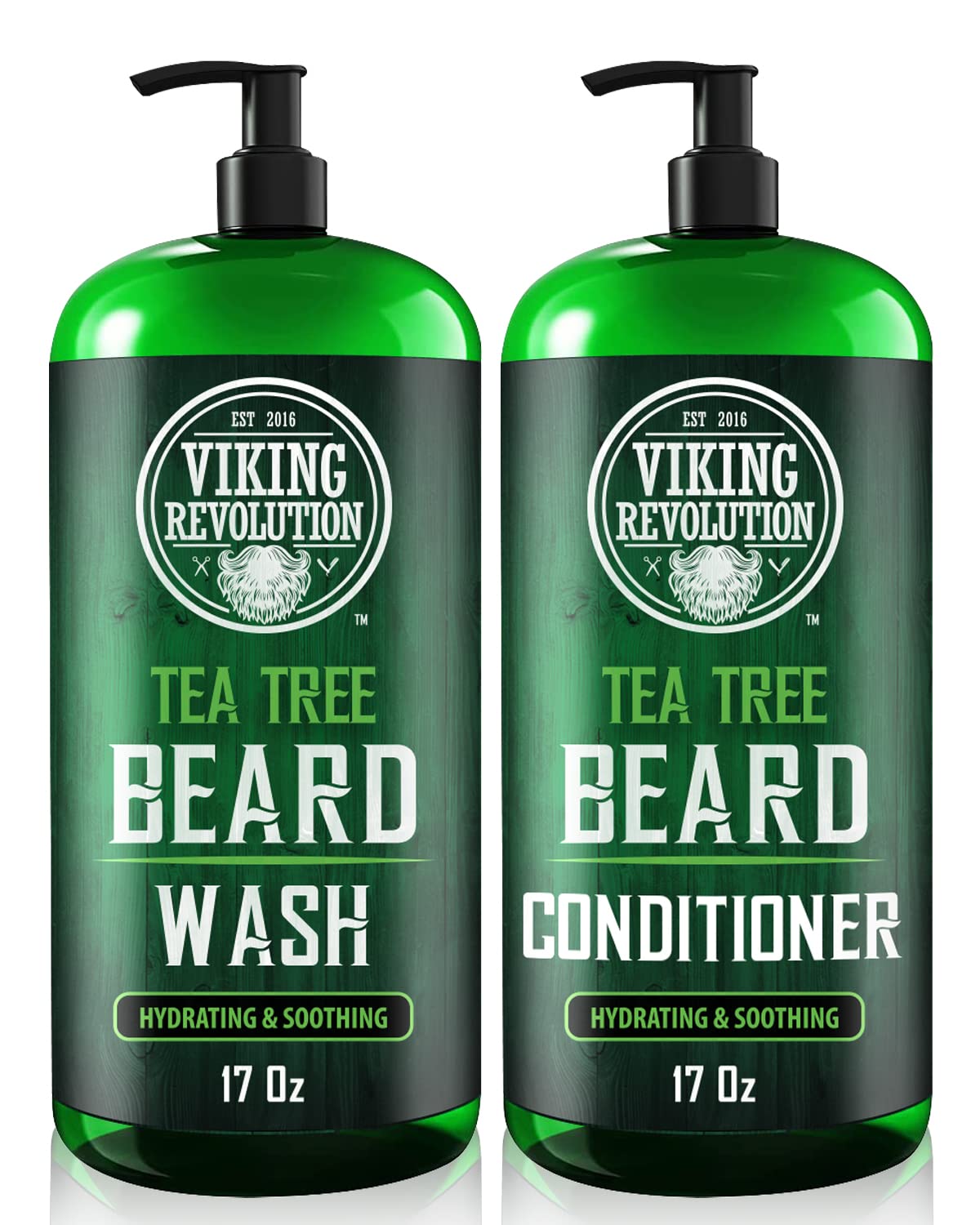 Viking Revolution Tea Tree Oil Beard Wash & Conditioner Set - Natural Softener with Argan Oil, Vitamin E & Ginseng | 17 Oz