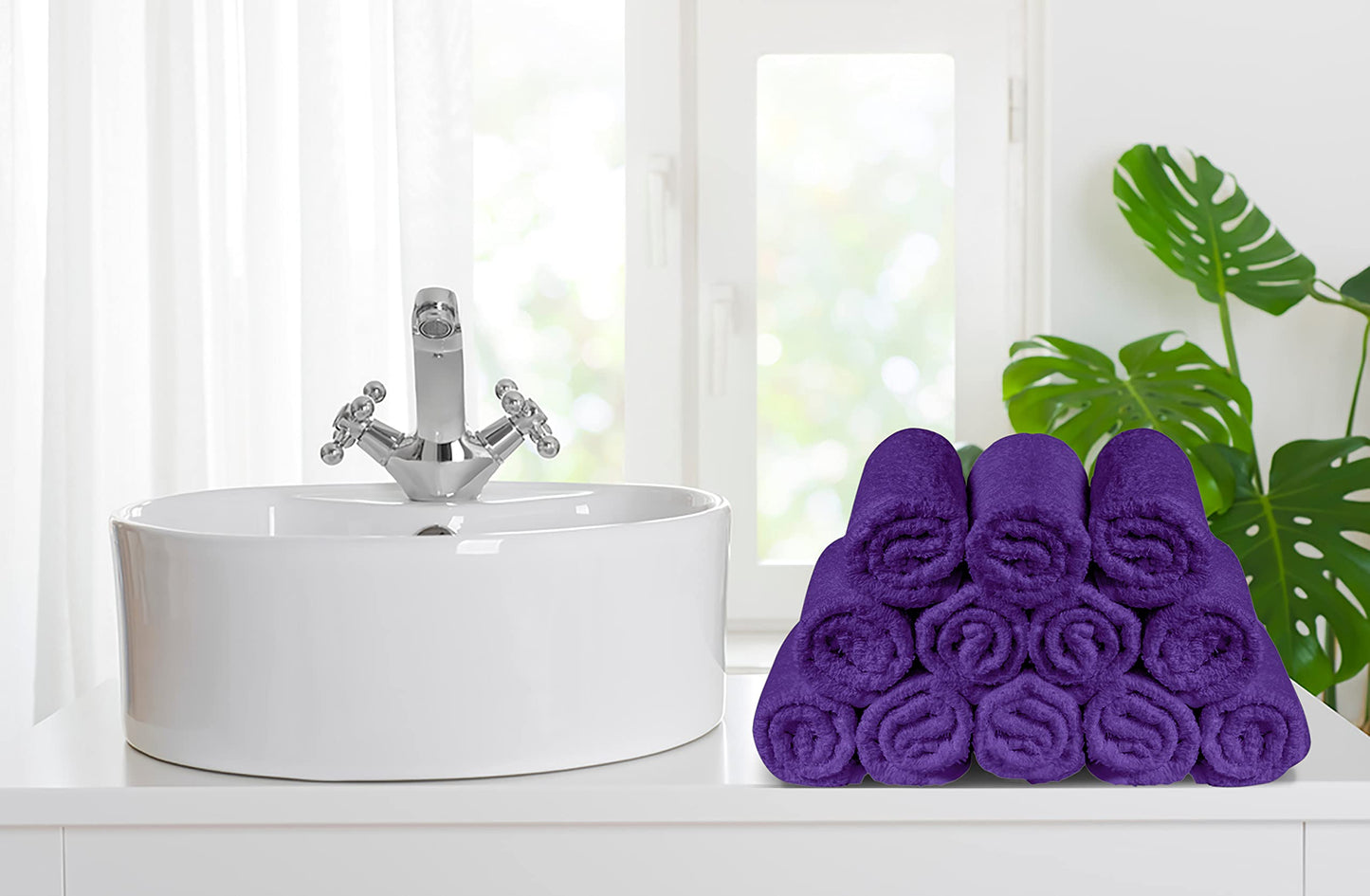 Softolle 100% Cotton Washcloths 24 Pack (12x12 Inches) Soft, Highly Absorbent Washcloth, Face Towels, Wash Cloths for Face, Ring Spun, Bulk Pack (Purple)