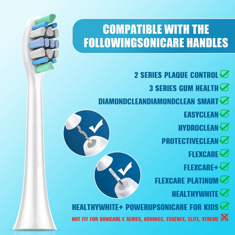 Replacement Toothbrush Heads for Philips Sonicare：8 Pack Soft Replacement Electric Brush Head Compatible with Phillips Sonicare Snap-on System