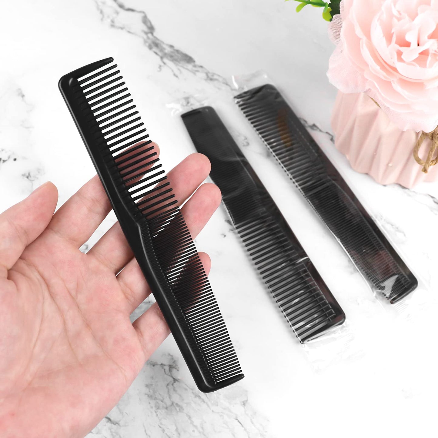 Hipruict Disposable Combs Individually Wrapped, Sturdy Combs in Bulk, 100 Pack Combs Bulk, Double Tooth Hair Pocket Comb, Bulk Combs for Homeless, Charity, Care Pack Black