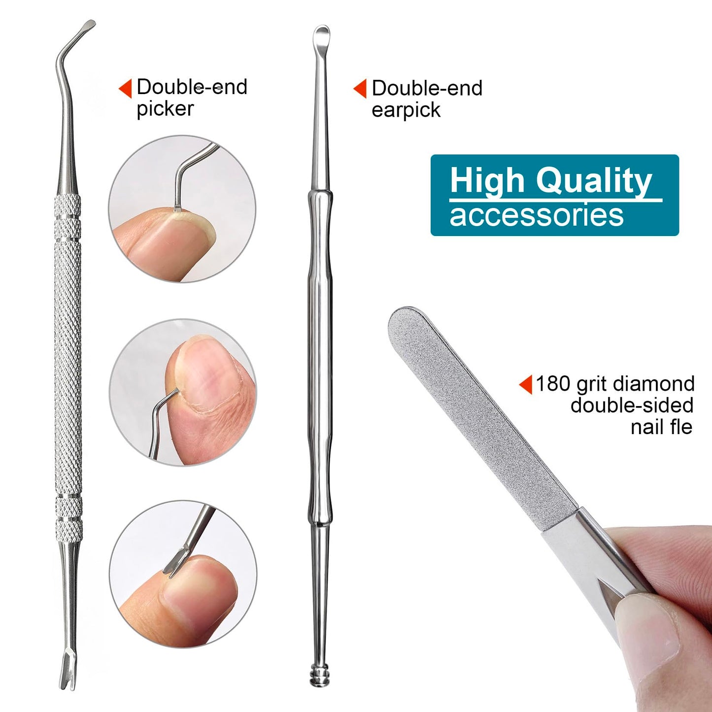 SGNEKOO 8-Piece Nail Clipper Set for Family, Professional Stainless Steel Manicure Kit with Ingrown Toenail Tool, Nail File, Tweezers, Ear Pick, Scissors – Home & Salon Use (Silver)