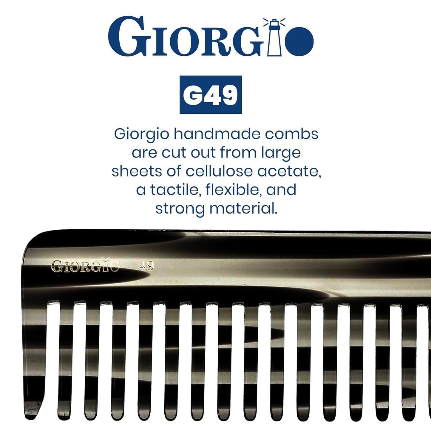 Giorgio G49 Graphite Large 5.75 Inch Hair Detangling Comb, Wide Teeth for Thick Curly Wavy Hair. Long Hairs Detangler Comb For Wet and Dry. Handmade of Quality Cellulose, Saw-Cut, Hand Polished
