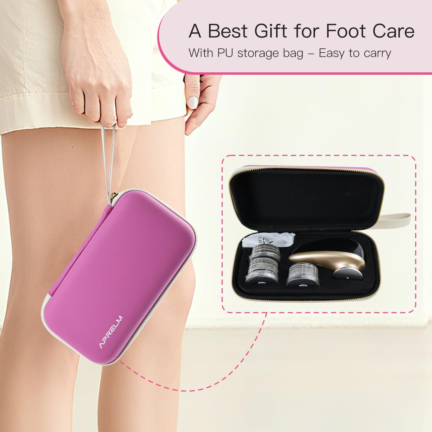 APRELM Rechargeable Electric Foot Callus Remover with 3-Sizes 120Pcs Sandpapers, Professional 1000RPM Electric Foot File with Organizer, Pedicure Tools Gifts for Women Men (E5 Black-Gold)