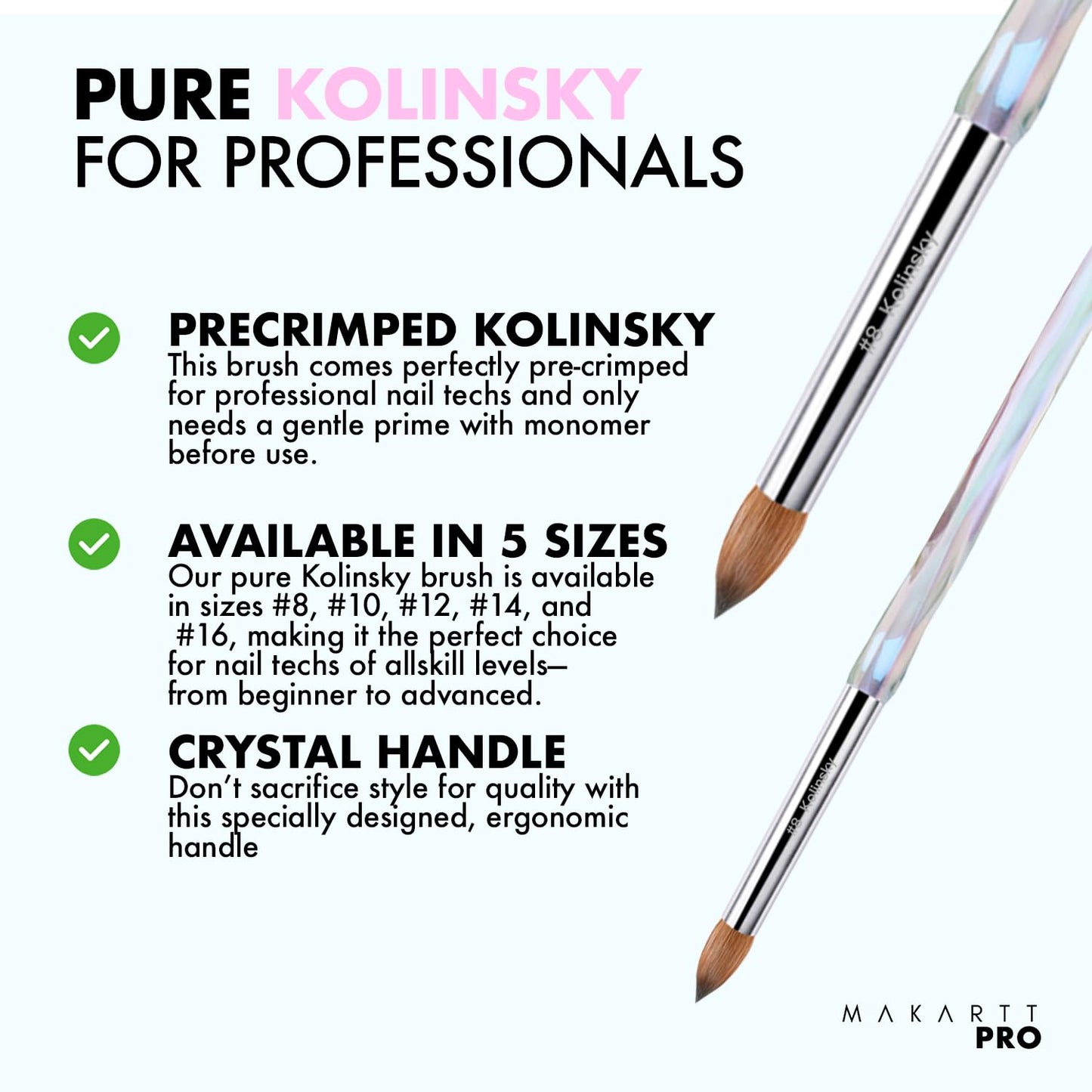 MakarttPro Kolinsky Acrylic Nail Brush #14 – 100% Pure Kolinsky Hair for Acrylic Powder & EMA Monomer, Professional Nail Brush with Superior Liquid Retention, Anti-Clogging, for Nail Techs