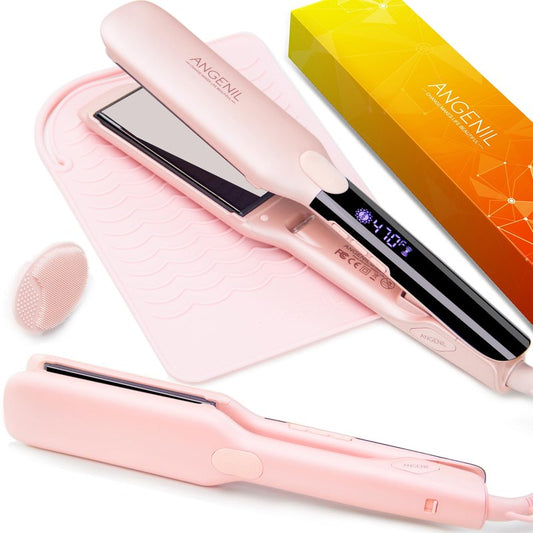 ANGENIL Pro Titanium Flat Iron Hair Straightener 1.75" Wide, Salon Grade Dual Voltage Straightening and Curler 2-in-1 with Heat Resistant Silicone Mat, Adjustable Temp, 15s Fast Heating