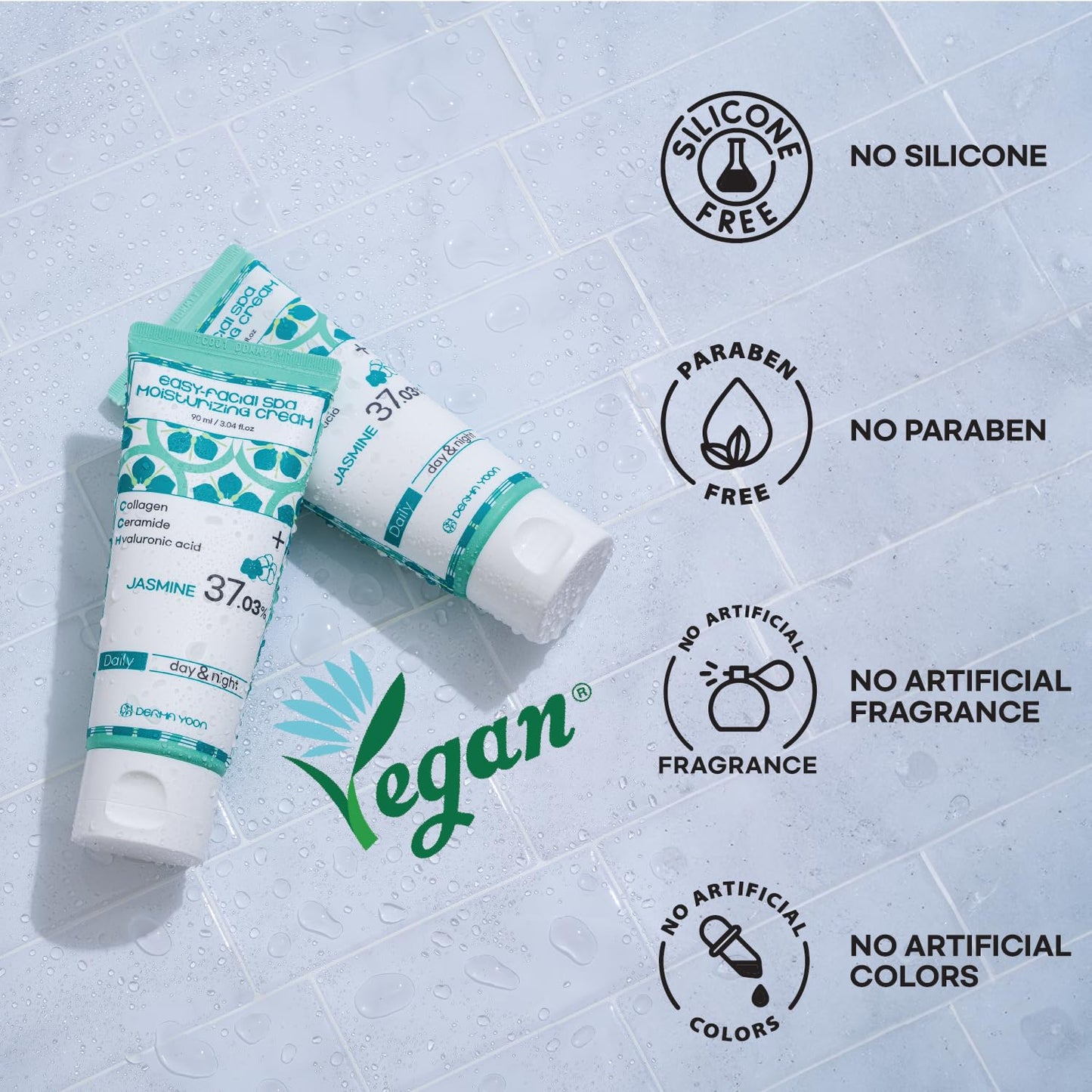 DERMA YOON Jasmine 37% Daily Moisturizer, Face cream, 3 Ounce, Easy-facial spa moisturizing cream, 90ml, Korean Skincare