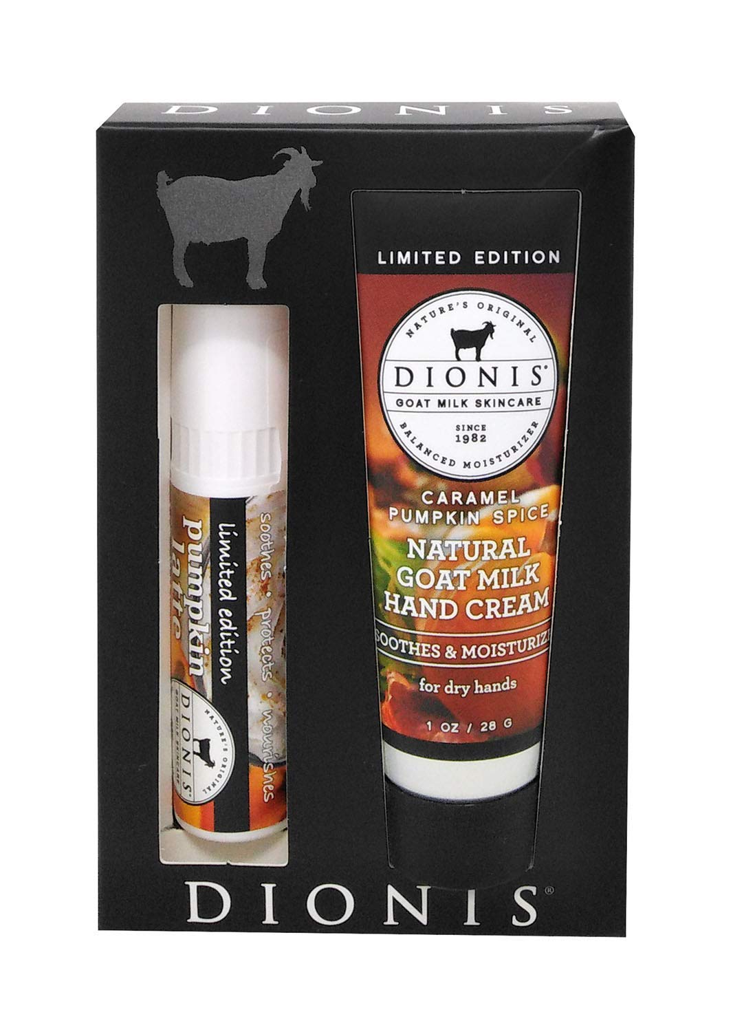 Dionis Goat Milk Skincare Caramel Pumpkin Spice Scented Hand Cream & Lip Balm Set (1 oz and .28 oz) & Goat Milk & Caramel Pumpkin Spice Lotion (8.5oz)