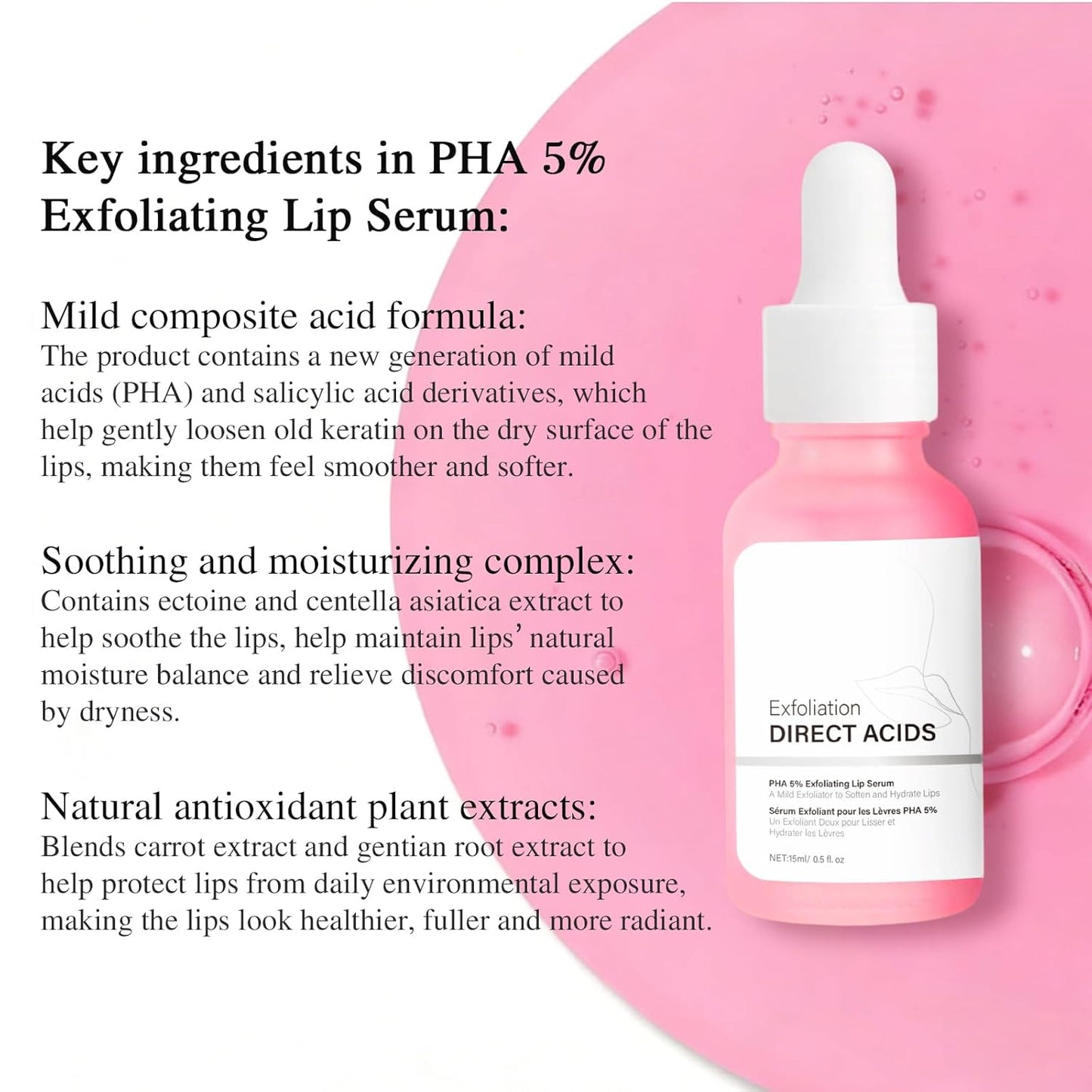 PHA 5% Lip Exfoliator - Gentle Salicylic Acid Formula for Hydration | 0.5 fl oz (15 mL)