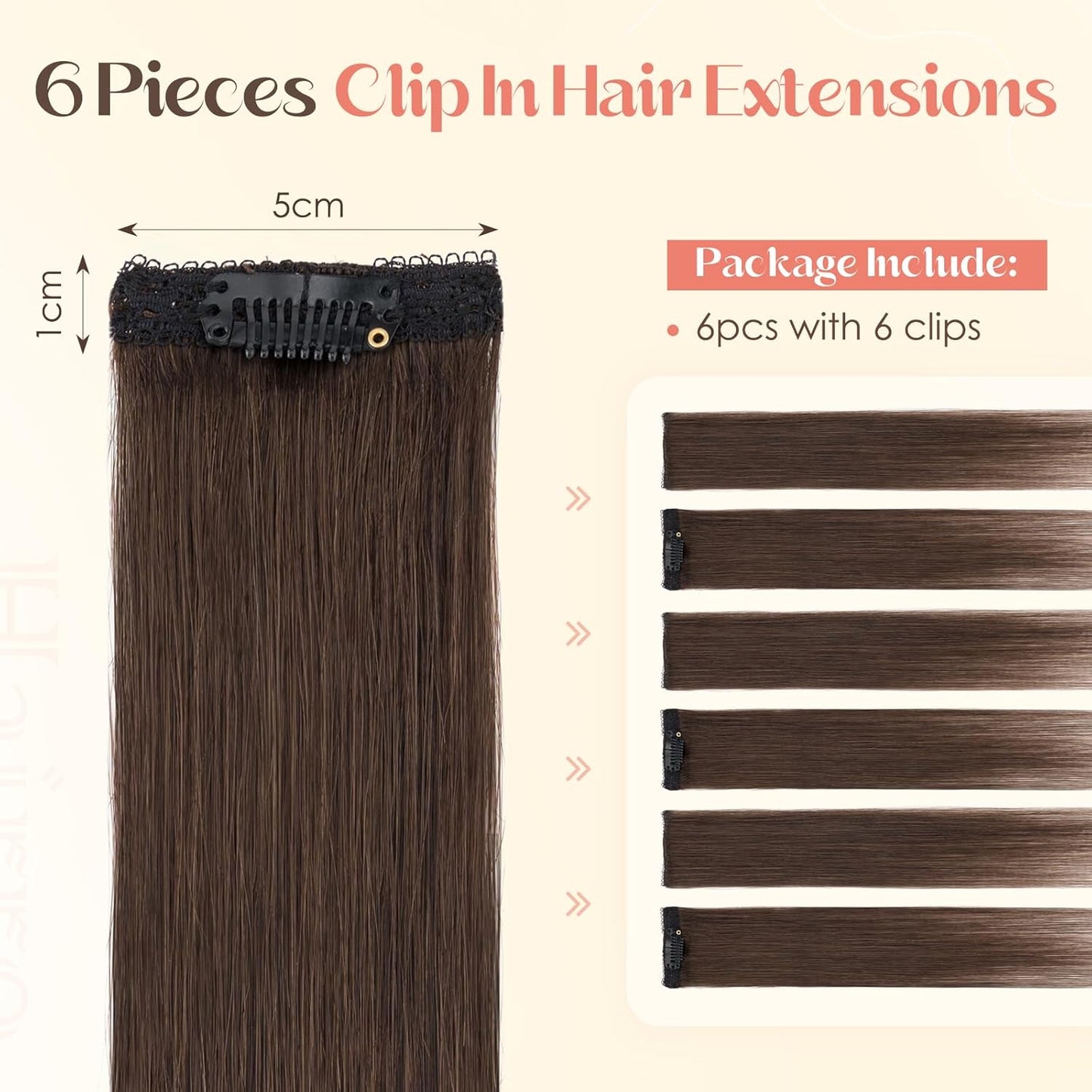 Remy Human Hair Clip-In Extensions - 6PCS Short Hairpieces | 14 Inch #2R Dark Brown, 36g