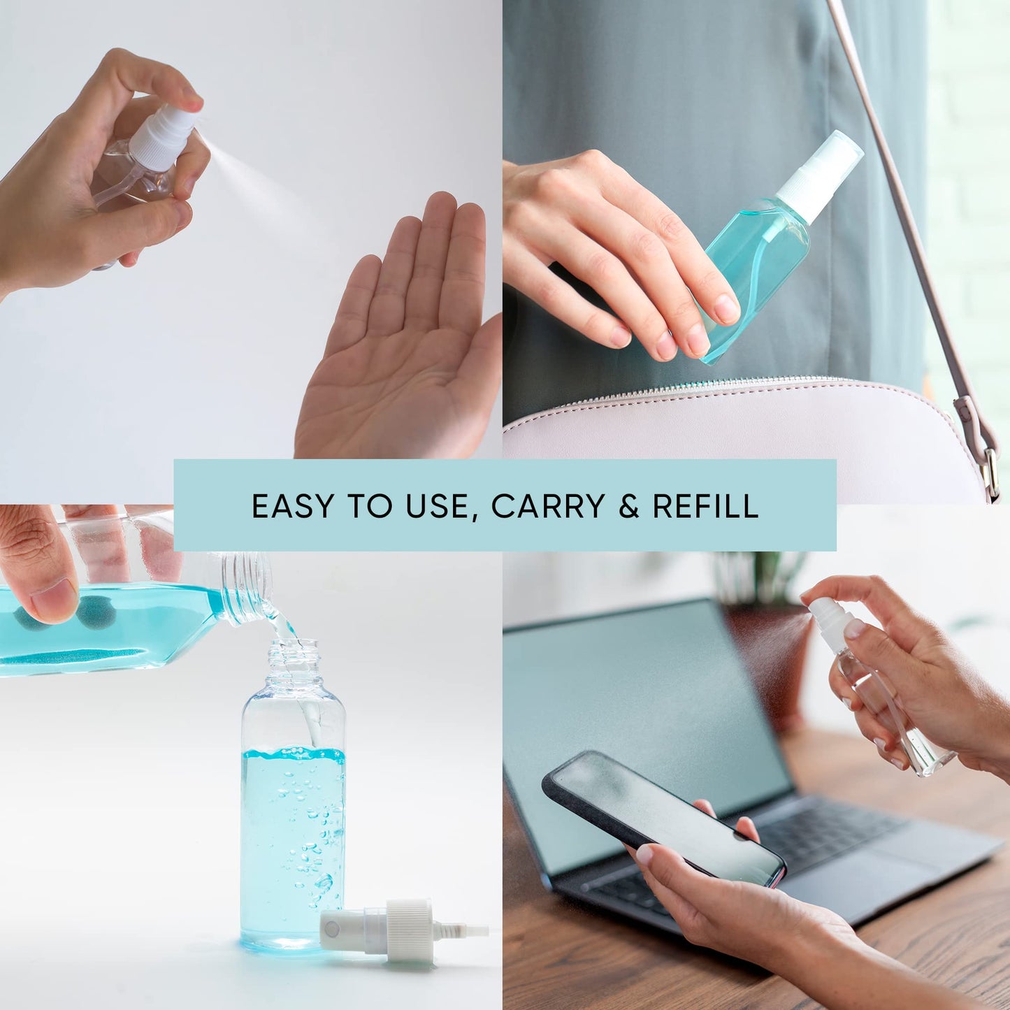 Cloralen - 24 Pack Empty Spray Bottles 2oz Travel Spray Bottle - Fine Mist Spray Bottle, Small Plastic Spray Bottle with Cap and Leak-Proof Loop, BPA Free, TSA Approved Travel Bottles