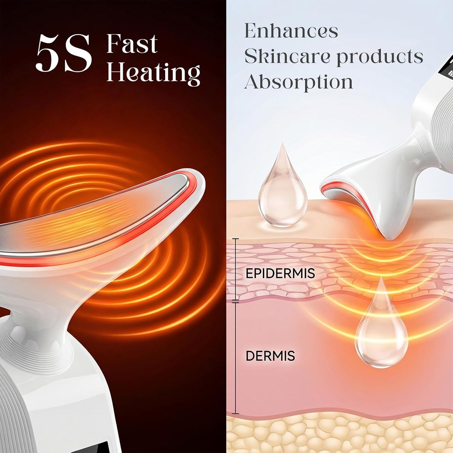 LED Face Massager - 9-Color Facial Device for Neck Wrinkles | Vibration Tool for Skin Care, White