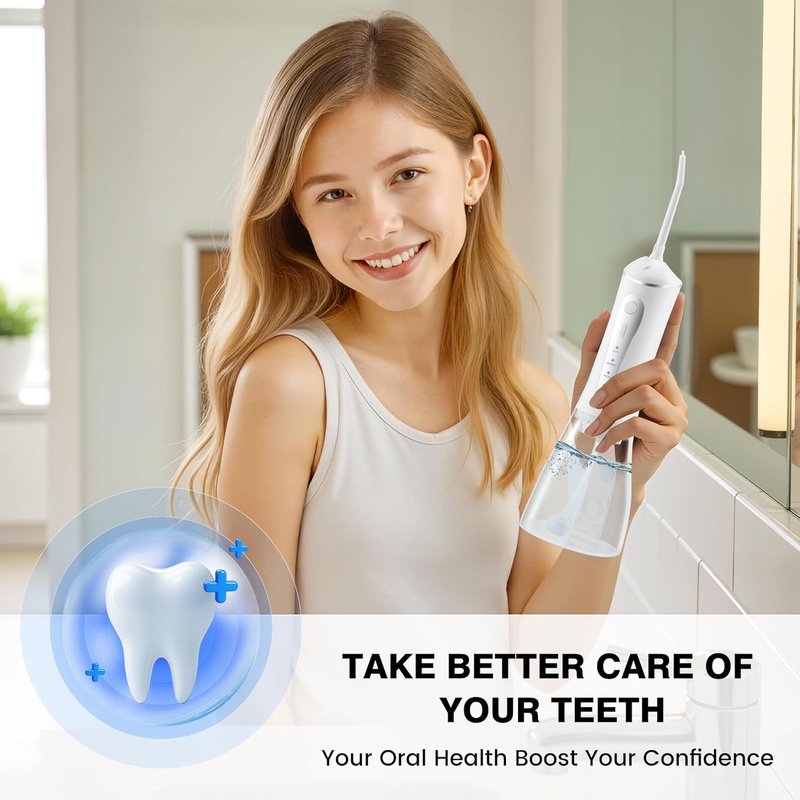 Rechargeable Water Flosser for Teeth Cleaning - Portable Oral Irrigator | IPX7 Waterproof, 5 Tips Included