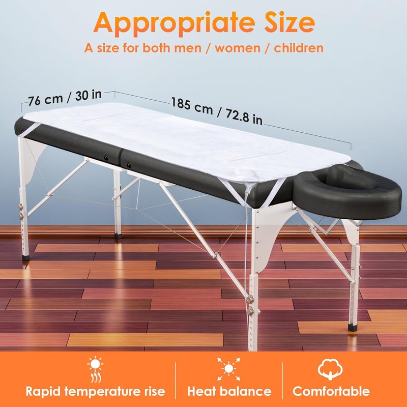 Electric Massage Table Warmer Pad - 9 Heat Settings | Digital Control, Overheat Protection, 72.8" x 30", White