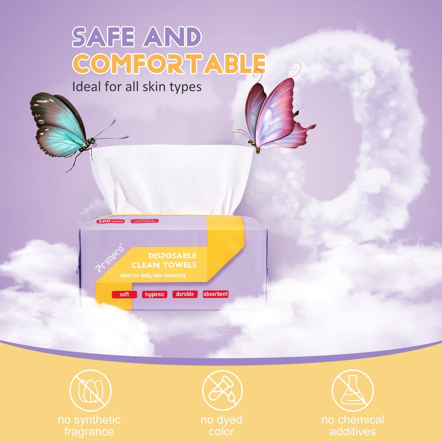 Primpro 300 Count Disposable Face Towels Ultra Soft Hand Washcloth Lint-Free Dry Wipes Biodegradable Facial Cleansing Towelettes (100 Count 3 Pack)