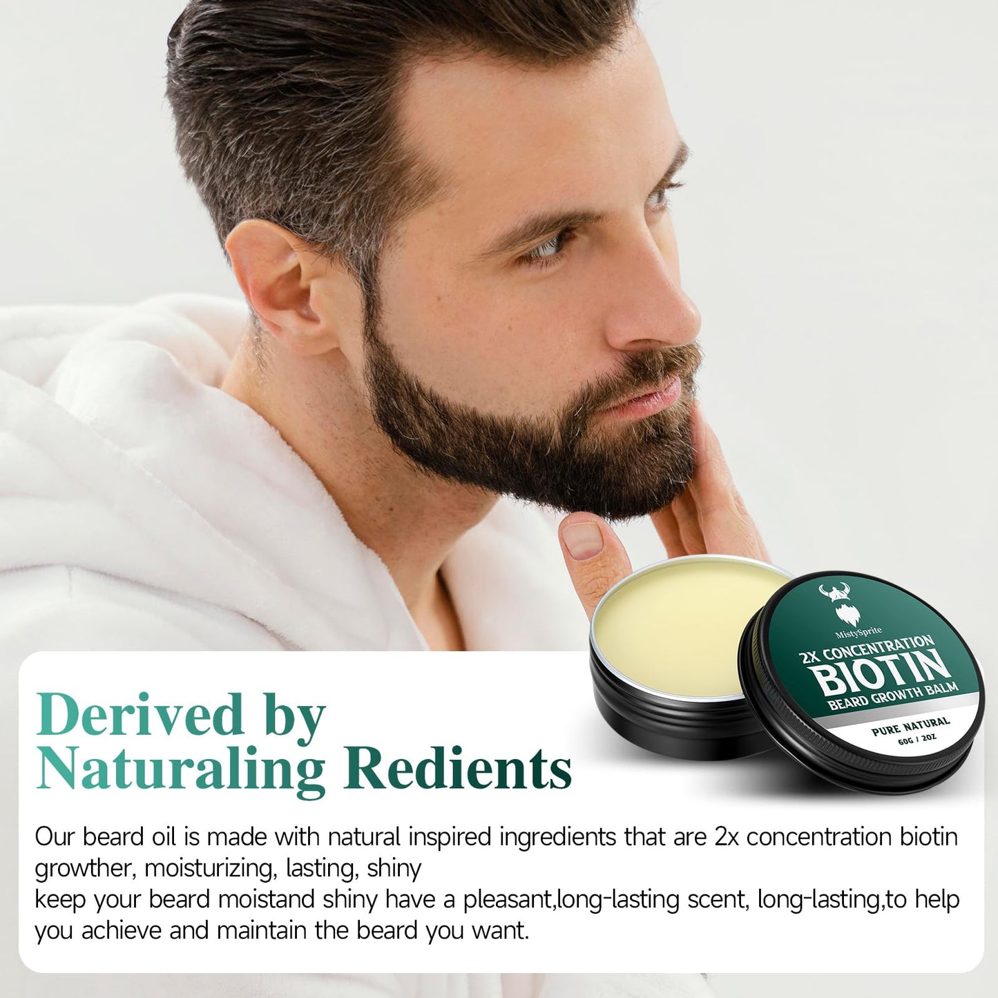Beard Balm，2X Concentration Biotin Beard Balm for Men (2 oz) - Natural Mens Beard Oil with Castor Oil，Argan Oil, Jojoba Oil and Vitamin,Thickening for Beard，Beard Growth Softener (Cedarwood)