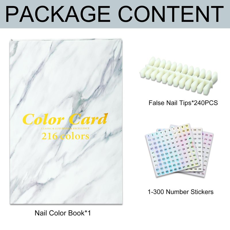 C12rtive 216 Nail Swatch Book,Professional Nail Polish Chart Book with 240 Practice Tips & 1-300 Number Labels, Pre-Numbered Slots,Perfect for Salons and Home Use(Marble)