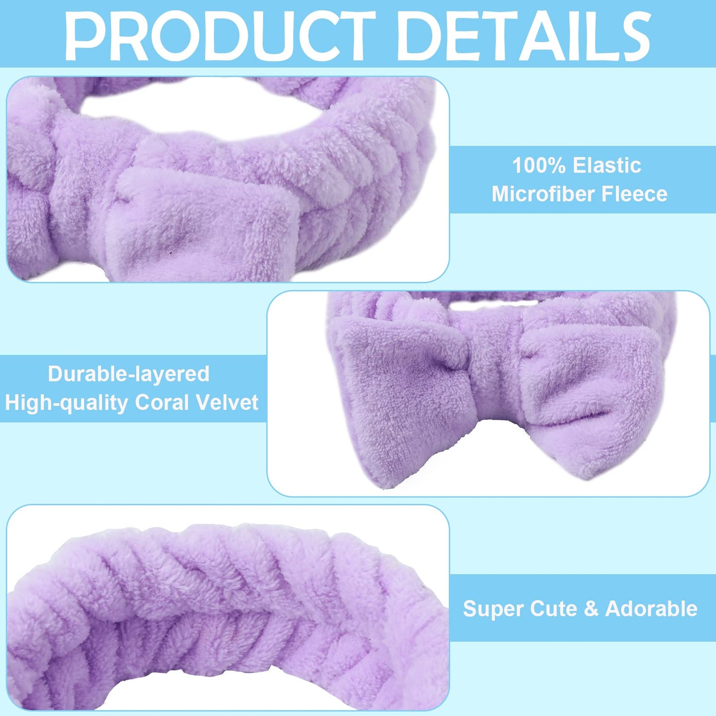 Yinder 40 Pack Bow Spa Headband Coral Fleece Makeup Headband Soft Face Wash Headbands Cosmetic Skin Care Headbands Facial Head Wraps Cute Bow Head Bands for Women Girls Shower Supplies (Pure Style)