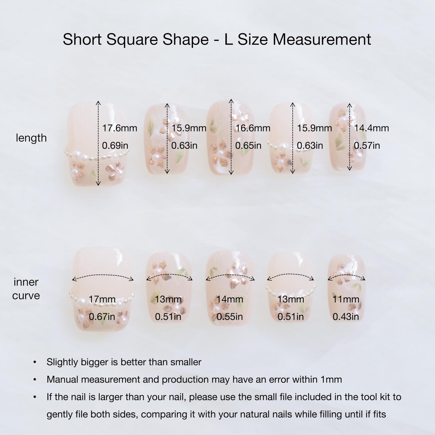 [GLORS] Short Square Press On Nails, Nude Pink with Rose Gold Foil and Pearl Accents, 10 Pieces (Large, SS)